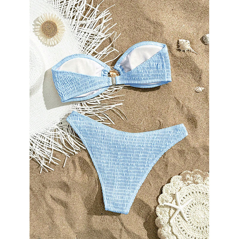 Women's Two-Piece Shirred Bandeau Bikini Set with Ring Accent view 33