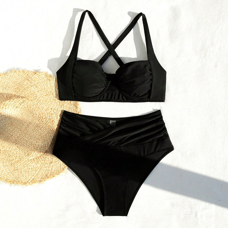 Women's High Waist Bikini Set with Crisscross Back Straps view 5