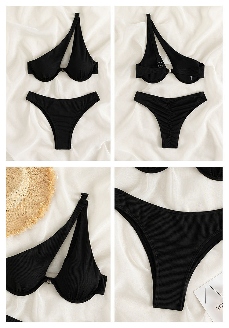 Women One-Shoulder Cutout Two-Piece Bikini Set with Underwire Cups view 4