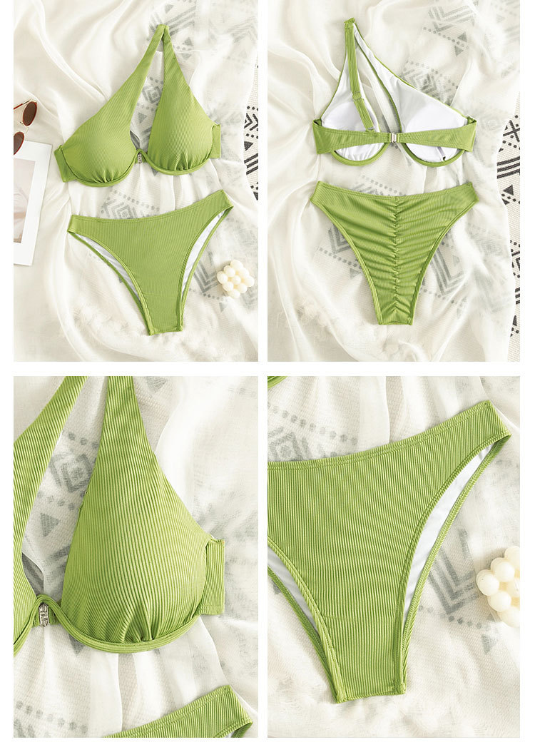 Women One-Shoulder Cutout Two-Piece Bikini Set with Underwire Cups view 5