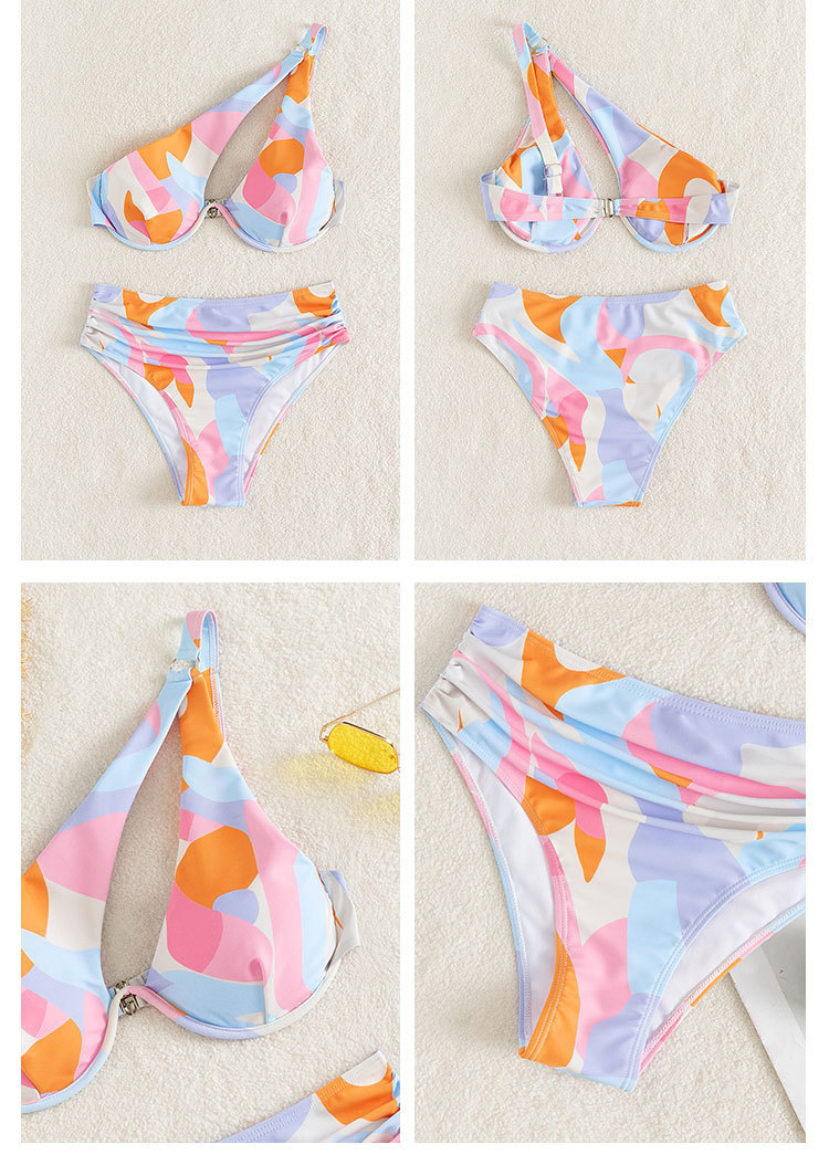 Women One-Shoulder Cutout Two-Piece Bikini Set with Underwire Cups view 6
