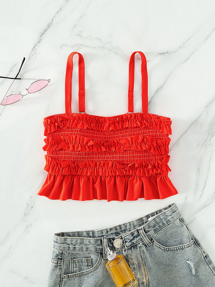 Smocked Ruffled Bikini Set with Spaghetti Straps view 4