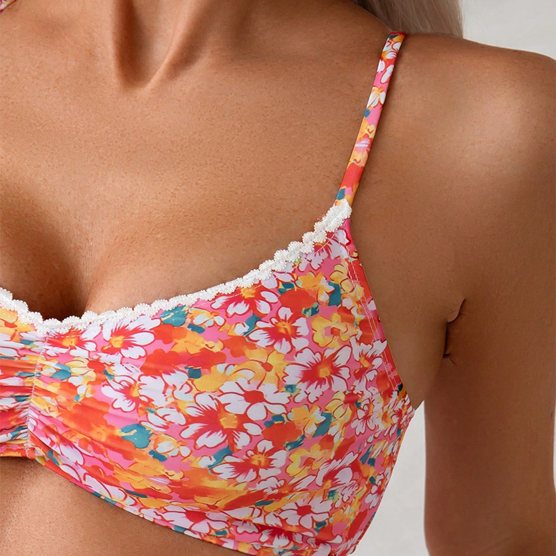 Adjustable Strap Ruched Bikini Set with Scalloped Trim view 4