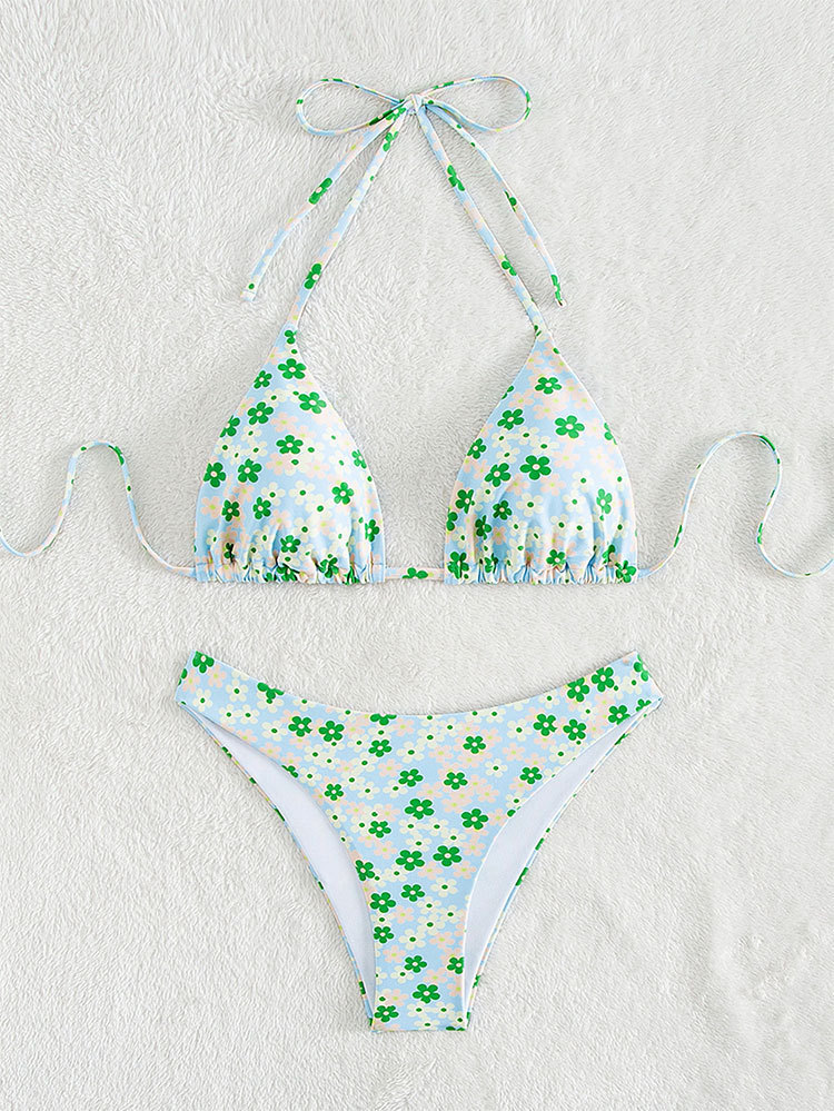 Two-Piece Halter Triangle Bikini Set with Side Ties view 24