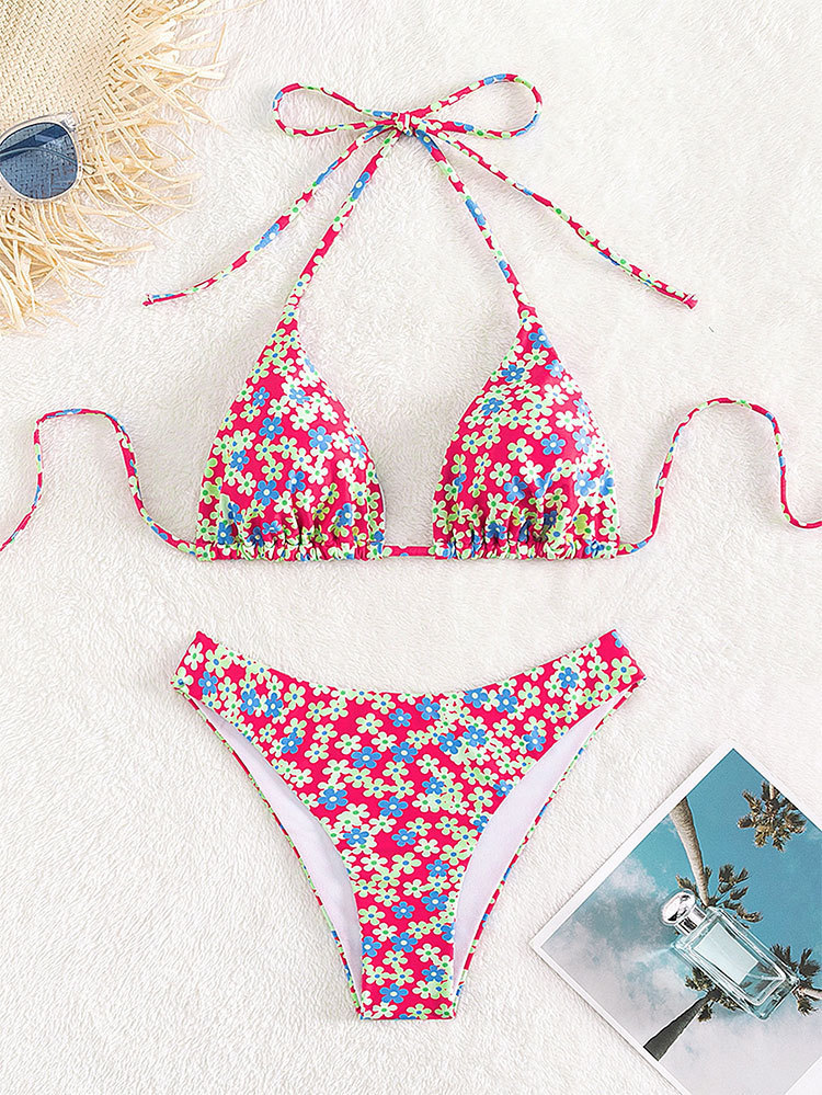 Two-Piece Halter Triangle Bikini Set with Side Ties view 8