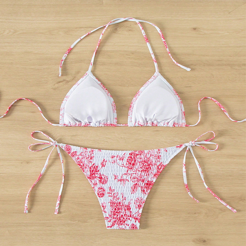 Halter Neck Tie-side Triangle Bikini Set with Removable Pads view 10