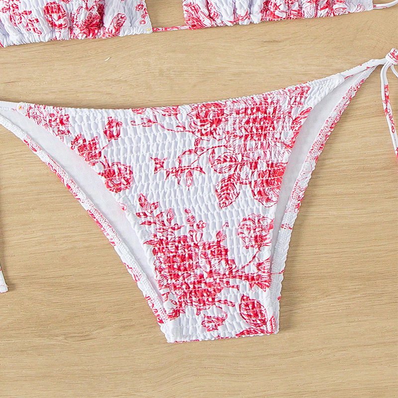 Halter Neck Tie-side Triangle Bikini Set with Removable Pads view 11