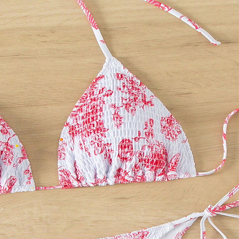 Halter Neck Tie-side Triangle Bikini Set with Removable Pads view 12