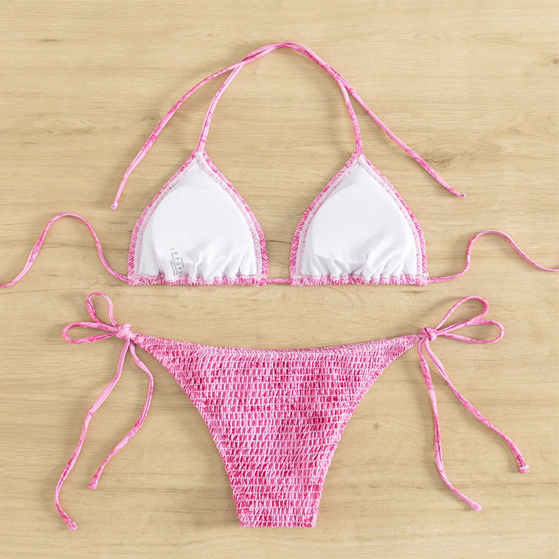 Halter Neck Tie-side Triangle Bikini Set with Removable Pads view 7