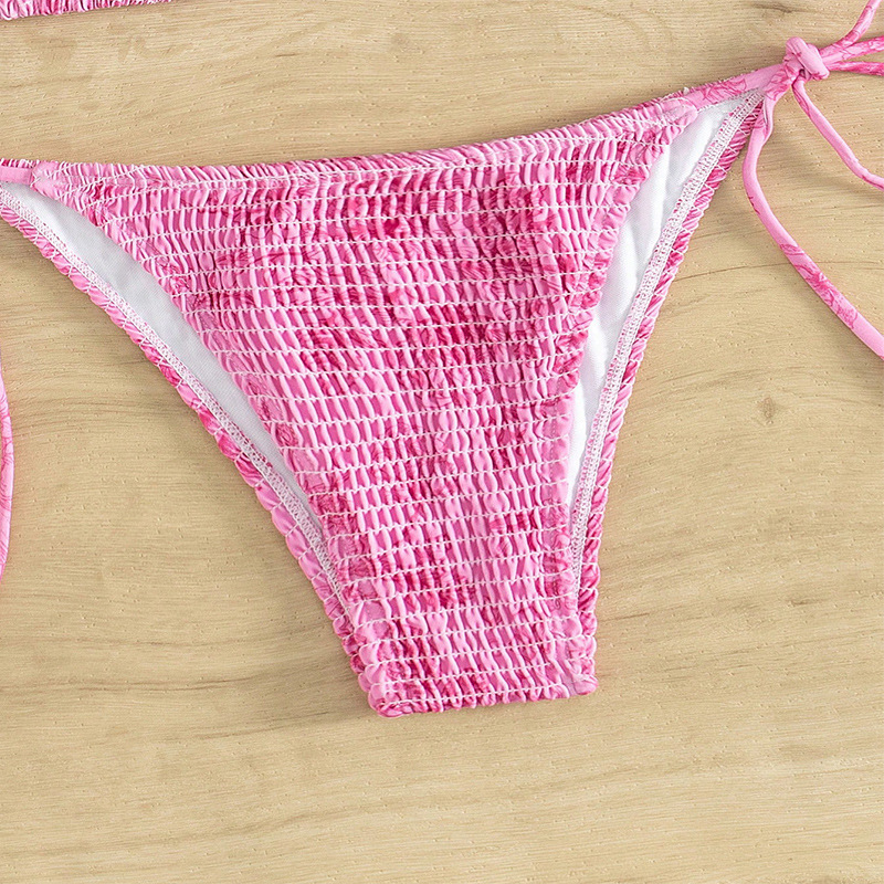 Halter Neck Tie-side Triangle Bikini Set with Removable Pads view 8