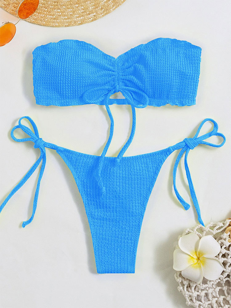 Strapless Bandeau Bikini Set with Side-Tie Thong Bottoms view 3
