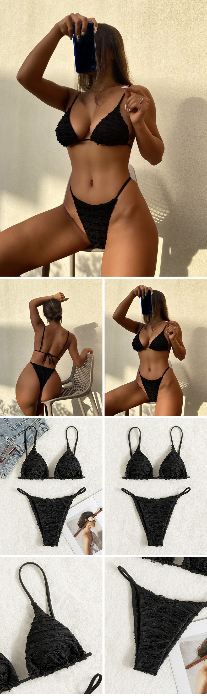 Textured Triangle Cup Two-Piece Bikini Set view 5