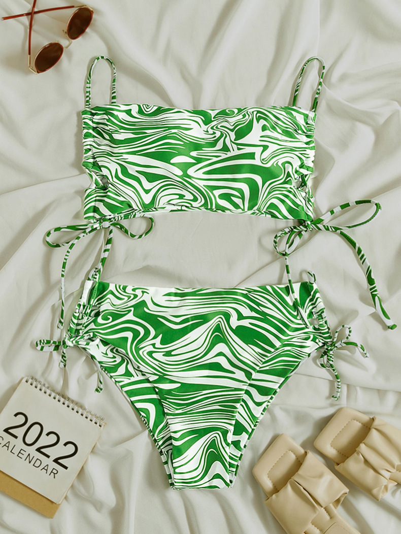 Two-Piece Bandeau Bikini Set with High-Waisted Side-Tie Bottoms