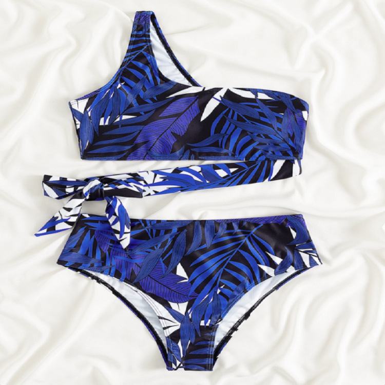 One-Shoulder Cutout Bikini Set with High-Waist Bottom