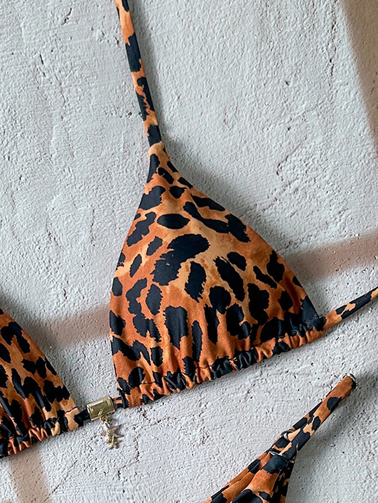 Triangle Halter Bikini Set with Front Clasp and Side Rings view 8