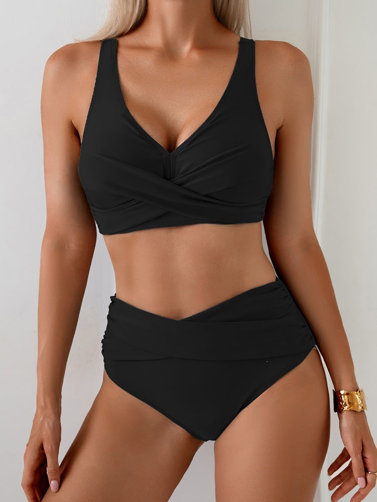 V-Neck Wrap Bikini Set with High Waist view 21