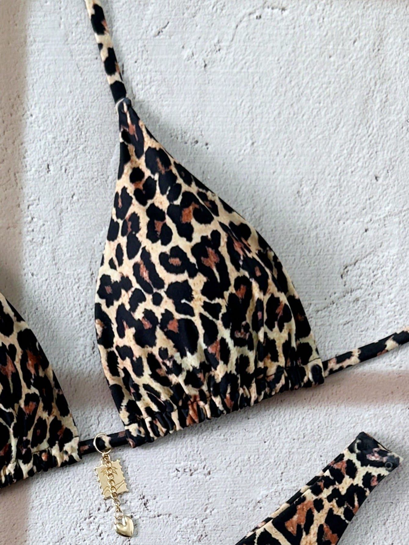 Two-Piece Triangle Halter Bikini Set with Charm view 4