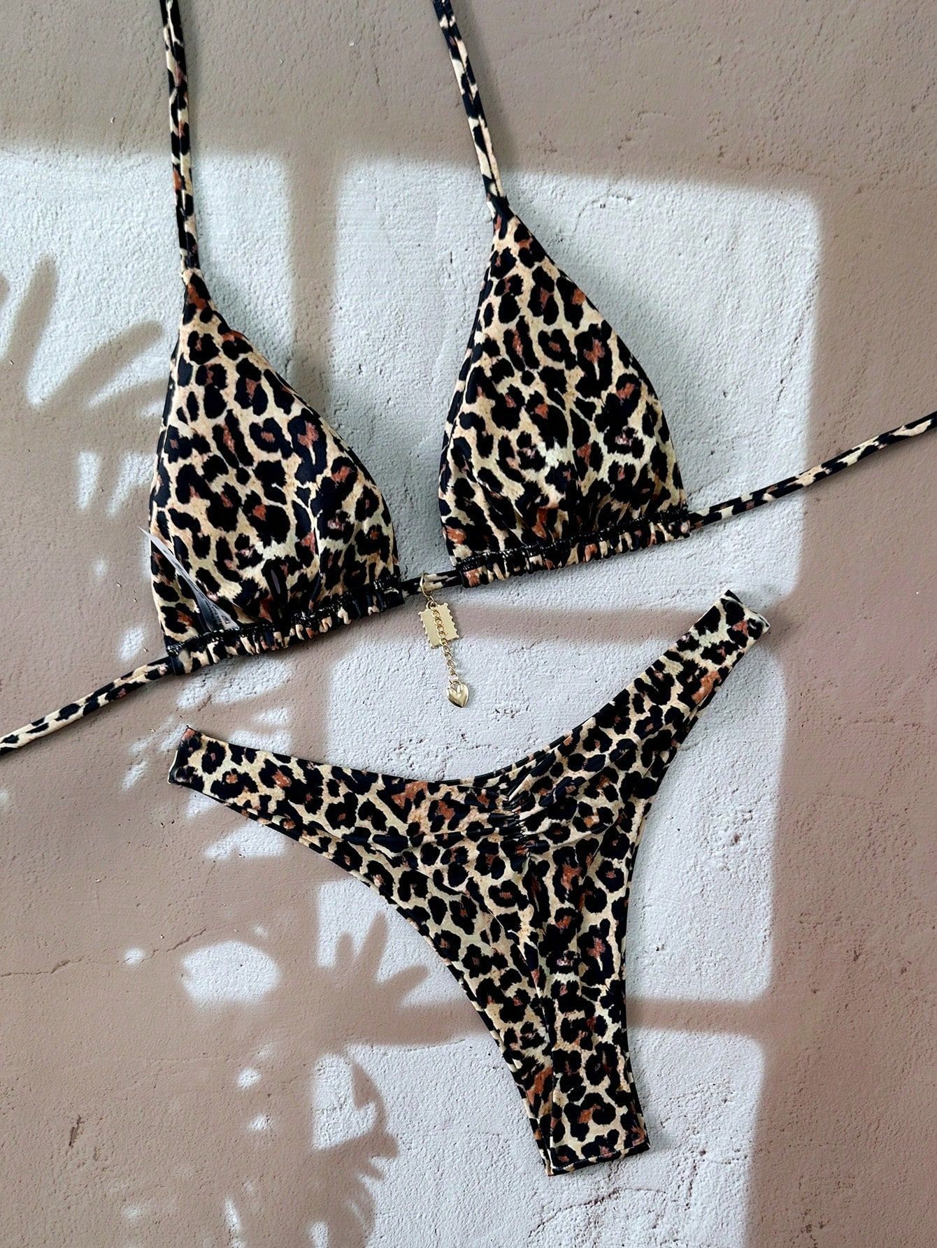 Two-Piece Triangle Halter Bikini Set with Charm view 6