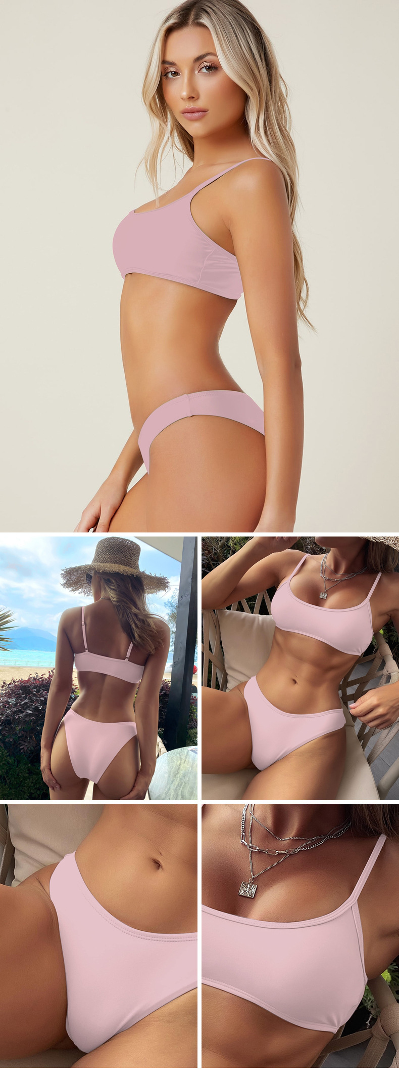 Scoop Neck Thin Strap Bikini Set with V-Cut Bottoms view 10