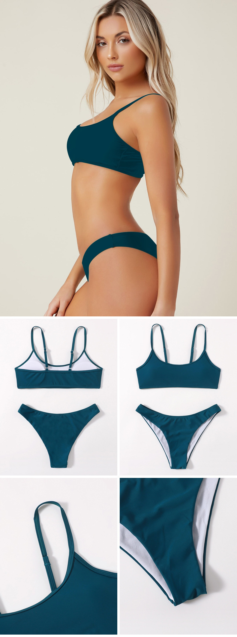 Scoop Neck Thin Strap Bikini Set with V-Cut Bottoms view 8