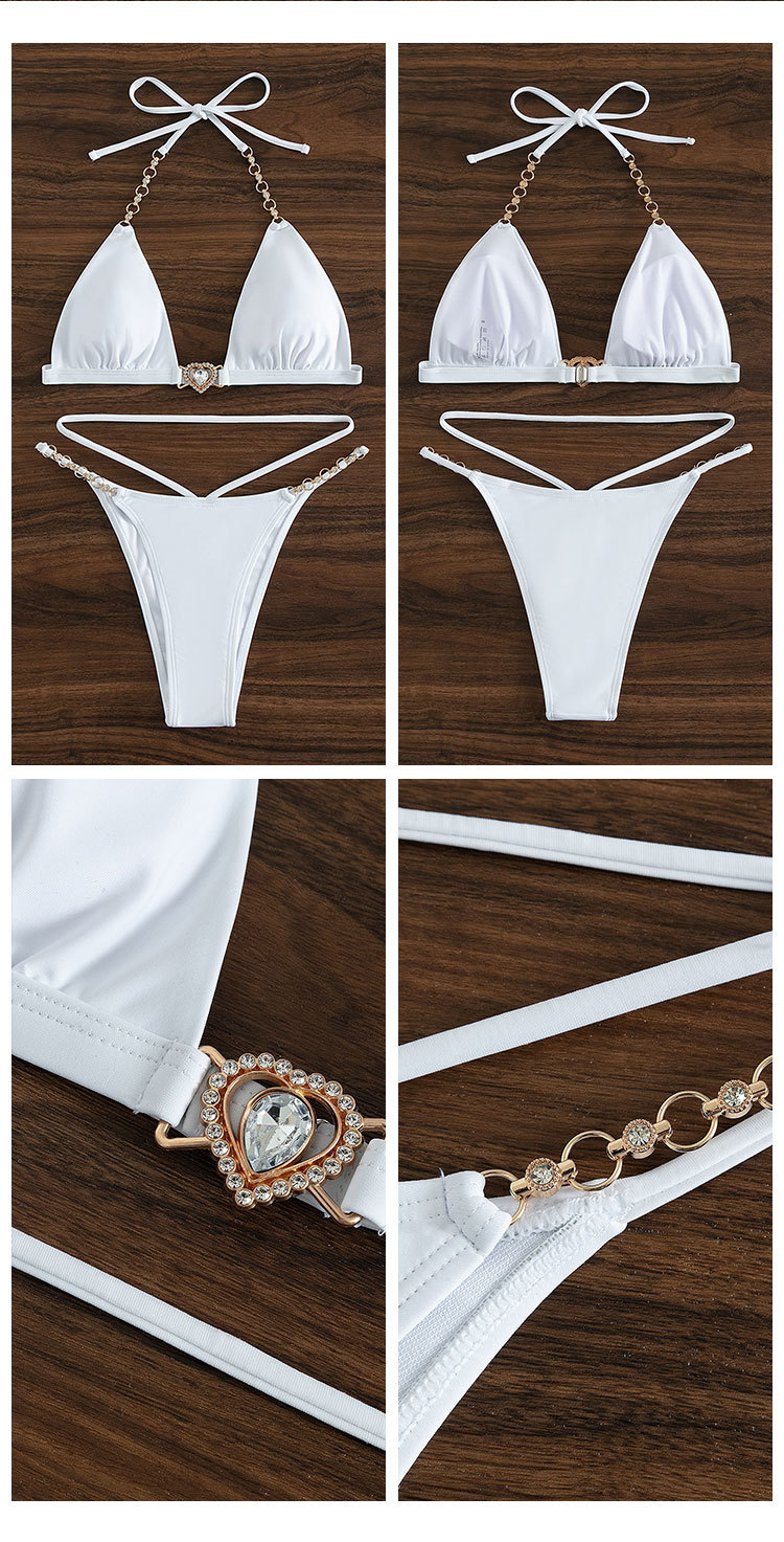 Chain Detail Triangle Bikini Set with Heart Charm view 6