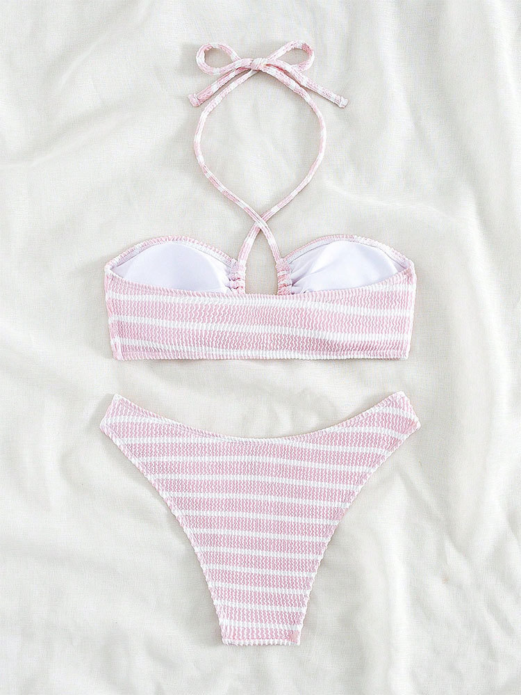 Women’s Halter Bikini Set with Front Keyhole Cutout and High-Cut Bottoms