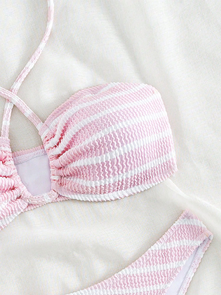 Women's Halter Bikini Set with Front Keyhole Cutout and High-Cut Bottoms view 3