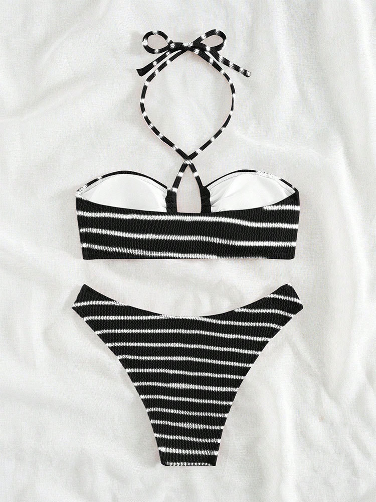 Women's Halter Bikini Set with Front Keyhole Cutout and High-Cut Bottoms view 6