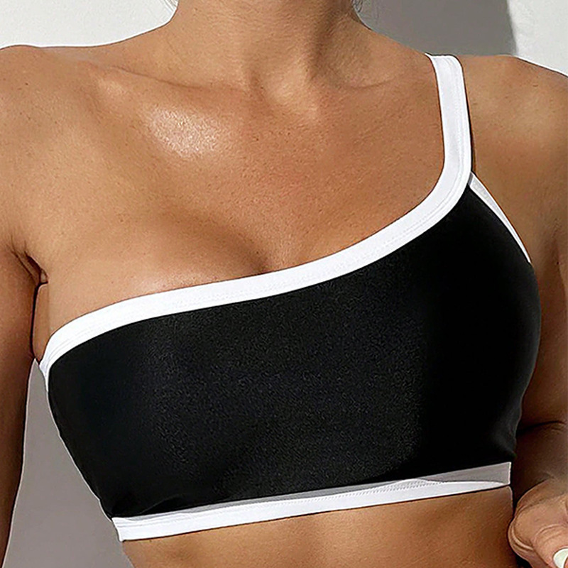 One-Shoulder Padded Bikini Set with High-Waist Bottom