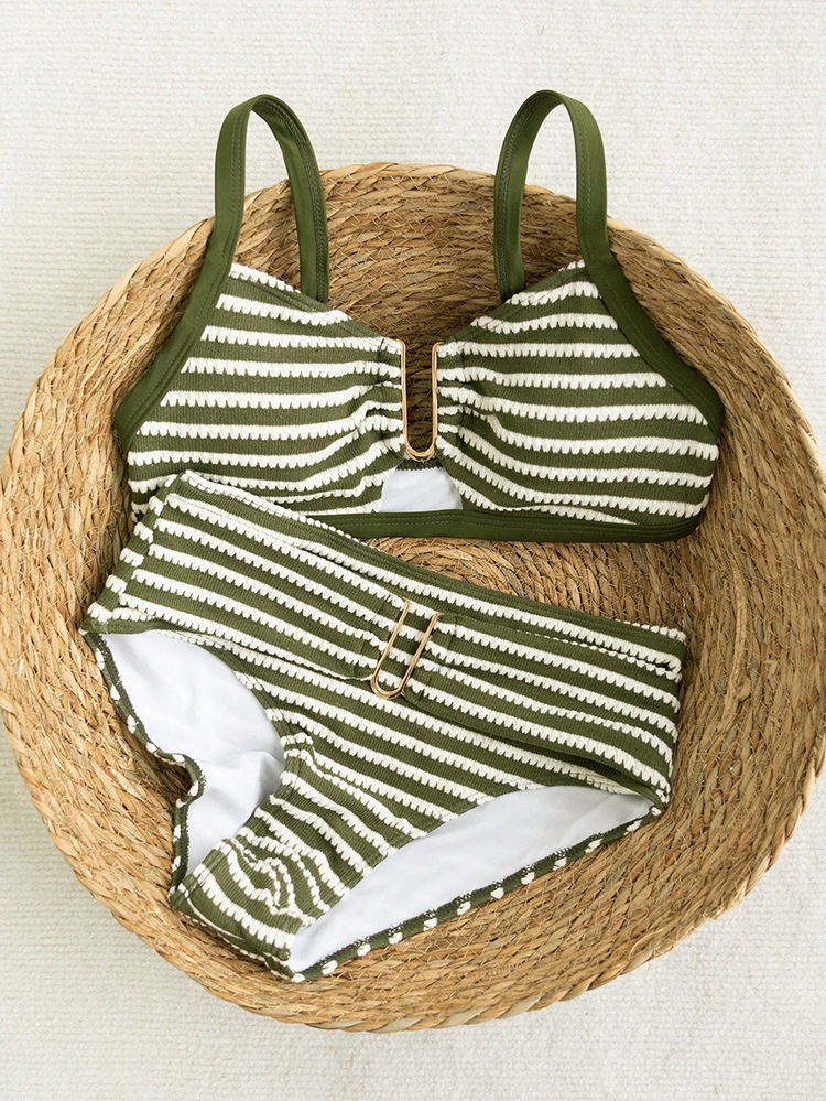 Wide Strap Sweetheart High Waist Bikini Set with Front Ring Detail view 6