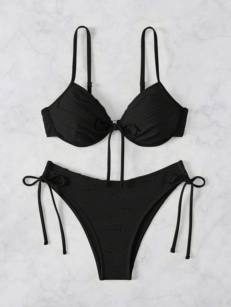 Two-Piece Triangle Bikini Set with Front Tie and Side Ties view 24
