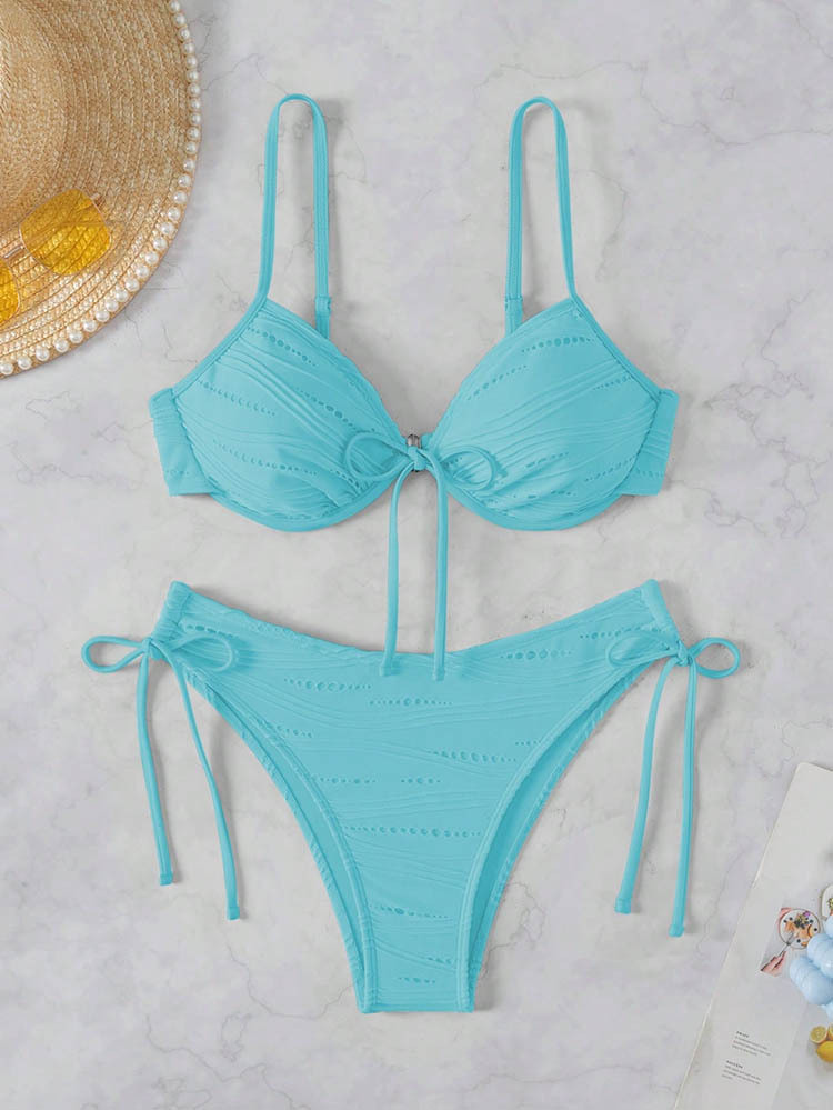 Two-Piece Triangle Bikini Set with Front Tie and Side Ties view 25