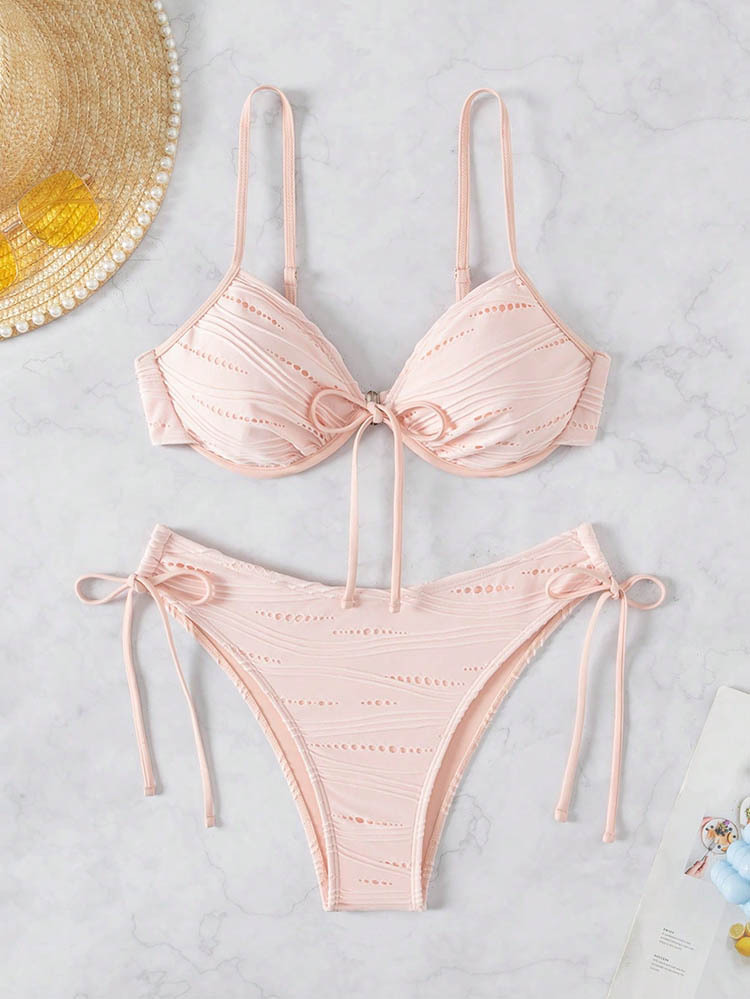 Two-Piece Triangle Bikini Set with Front Tie and Side Ties view 32