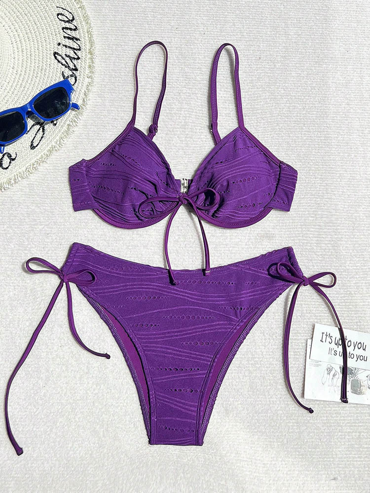 Two-Piece Triangle Bikini Set with Front Tie and Side Ties view 37