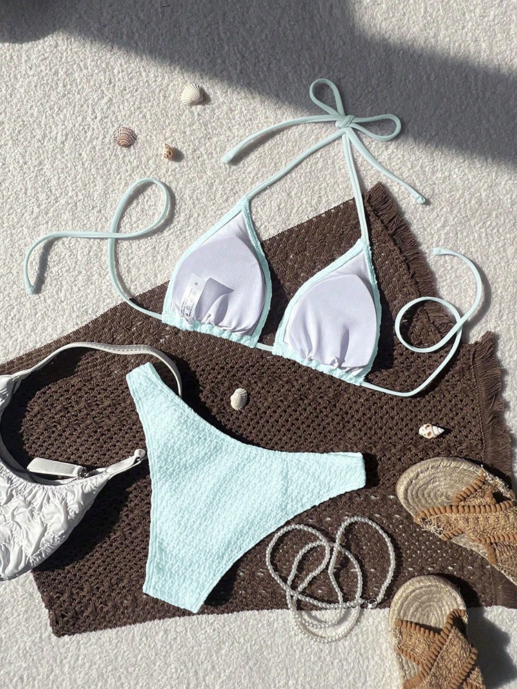 Halter Neck Triangle Bikini Set with Adjustable Ties view 18