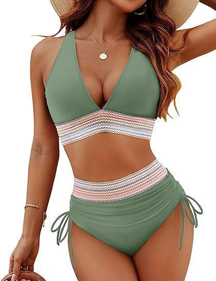 Women's Deep V-Neck High Waist Bikini Set with Side Ties view 19