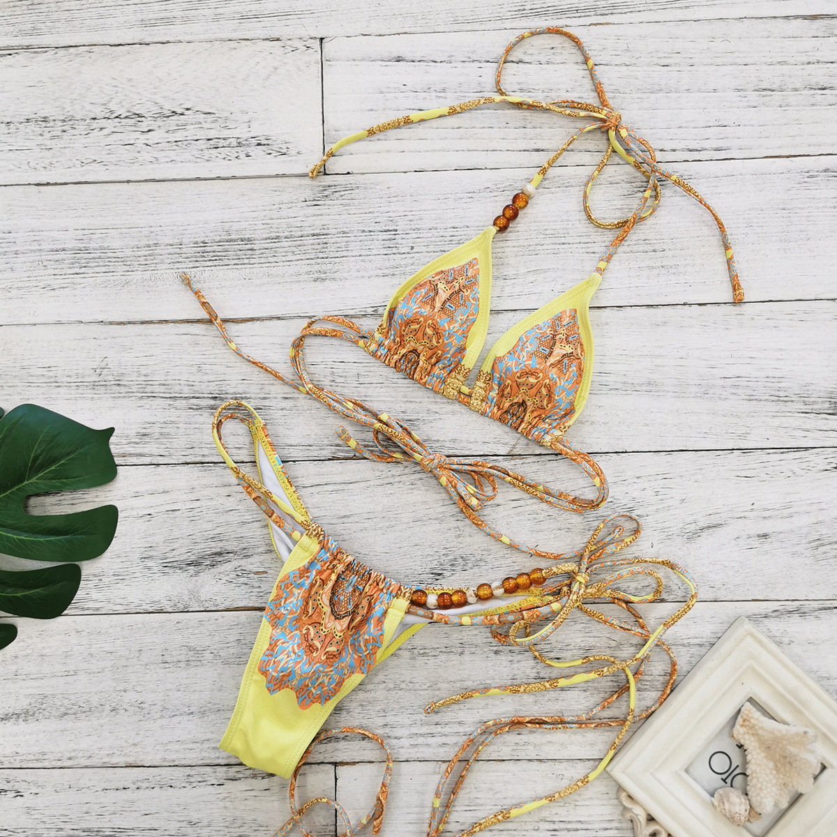 Beaded Triangle Micro Bikini Set with Side-Tie Bottom view 8