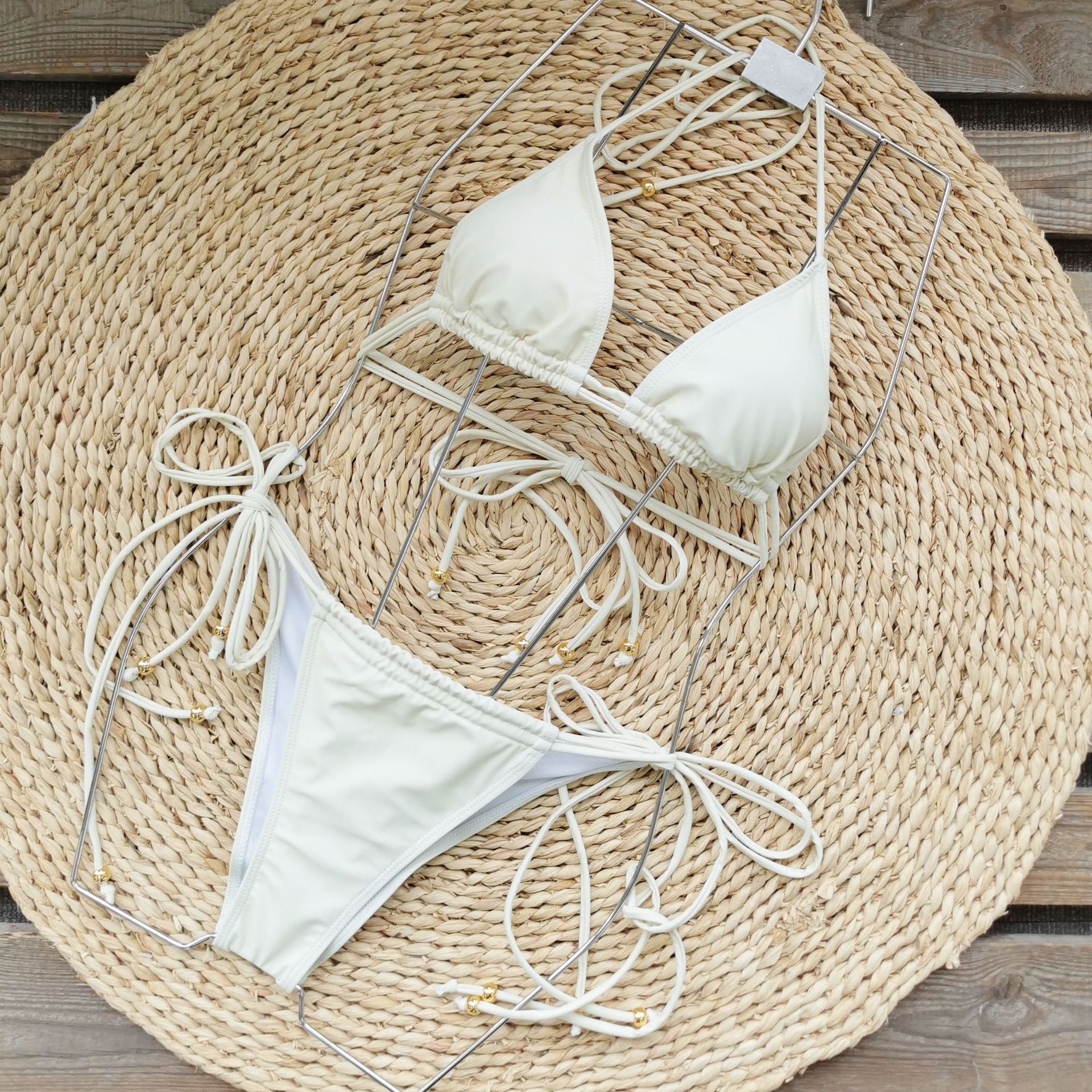 Women's Triangle Bikini Set with Halter Neck and Tie Sides view 6