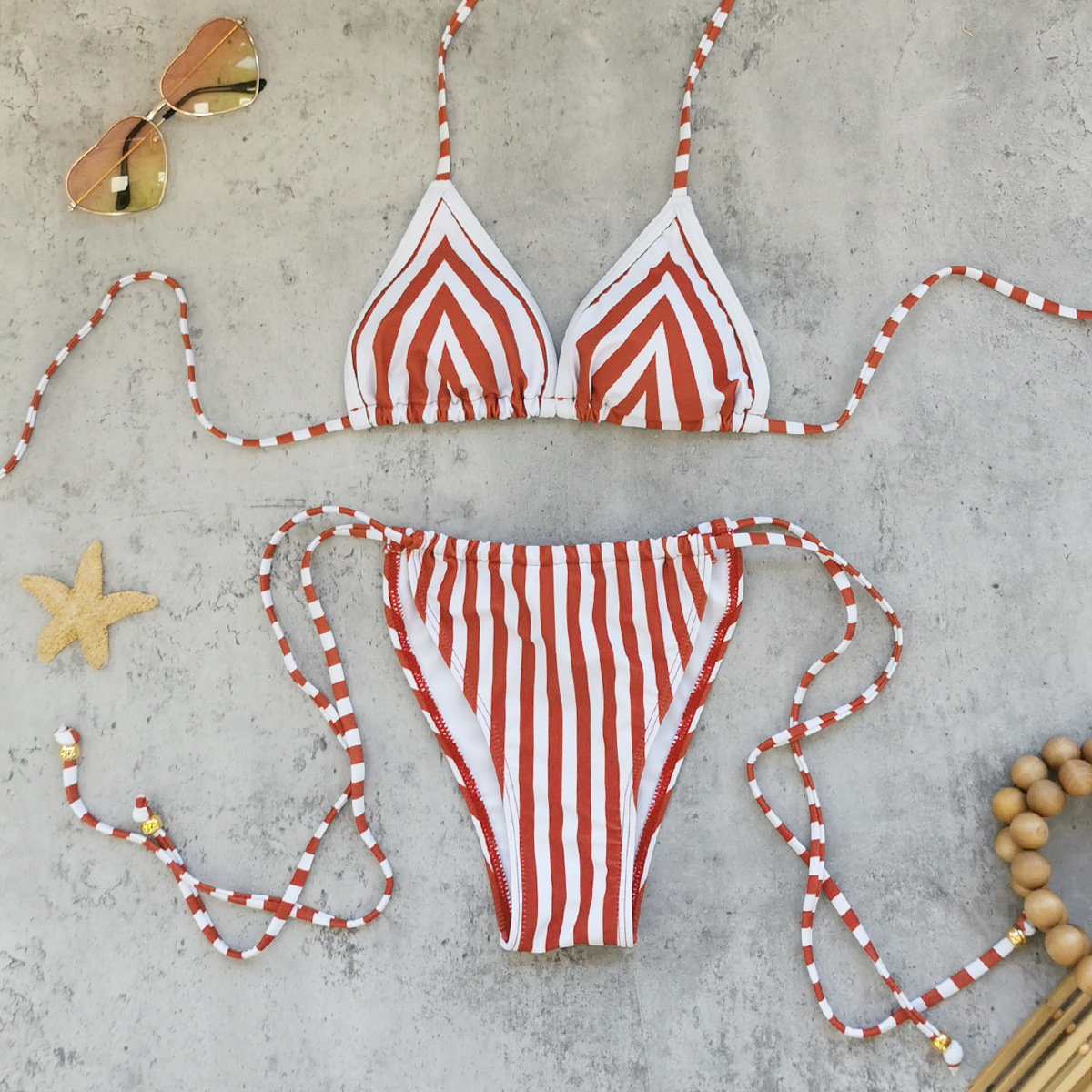 Two-Piece Bikini Set with Triangle Halter Top and High-Waist Bottom view 6