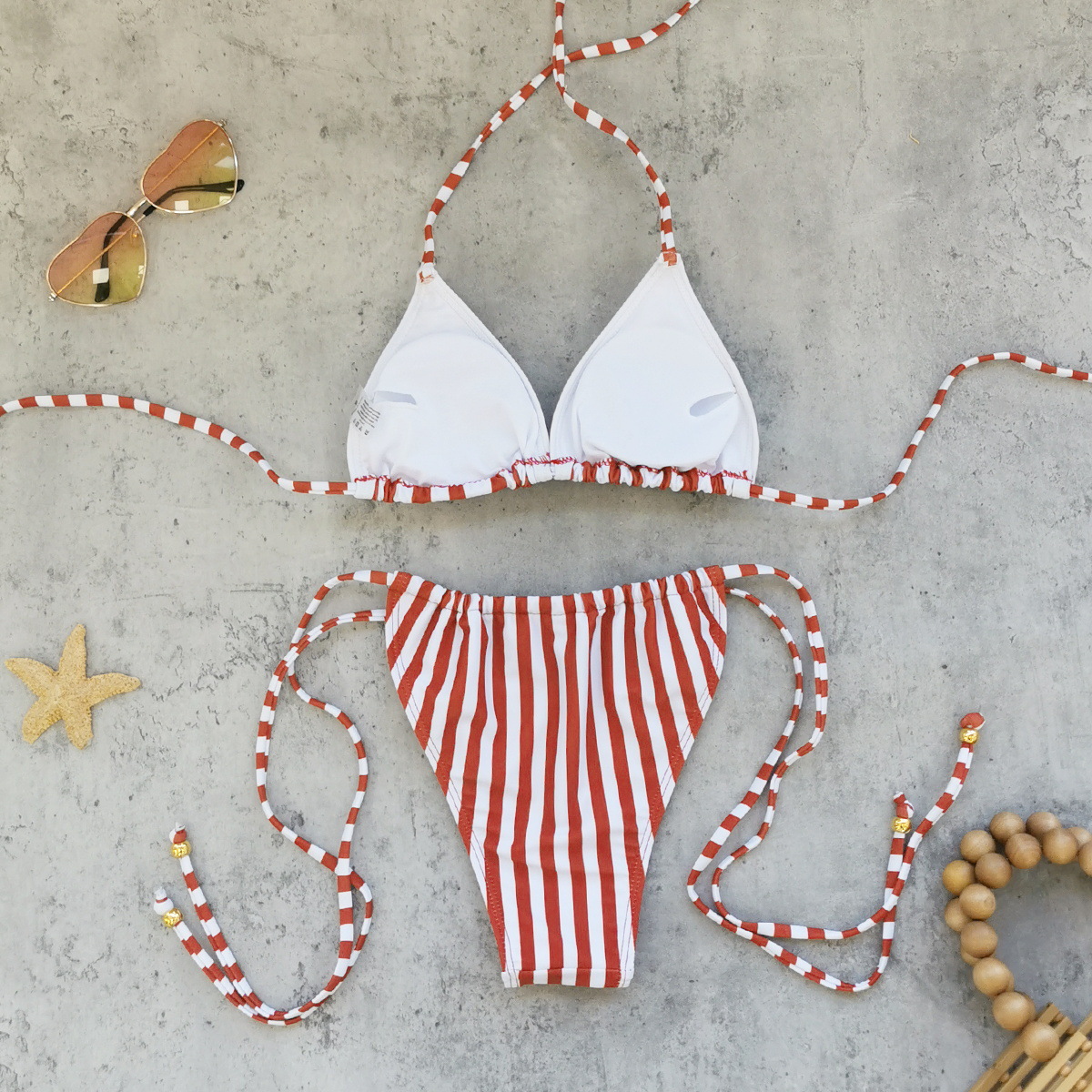 Two-Piece Bikini Set with Triangle Halter Top and High-Waist Bottom view 7