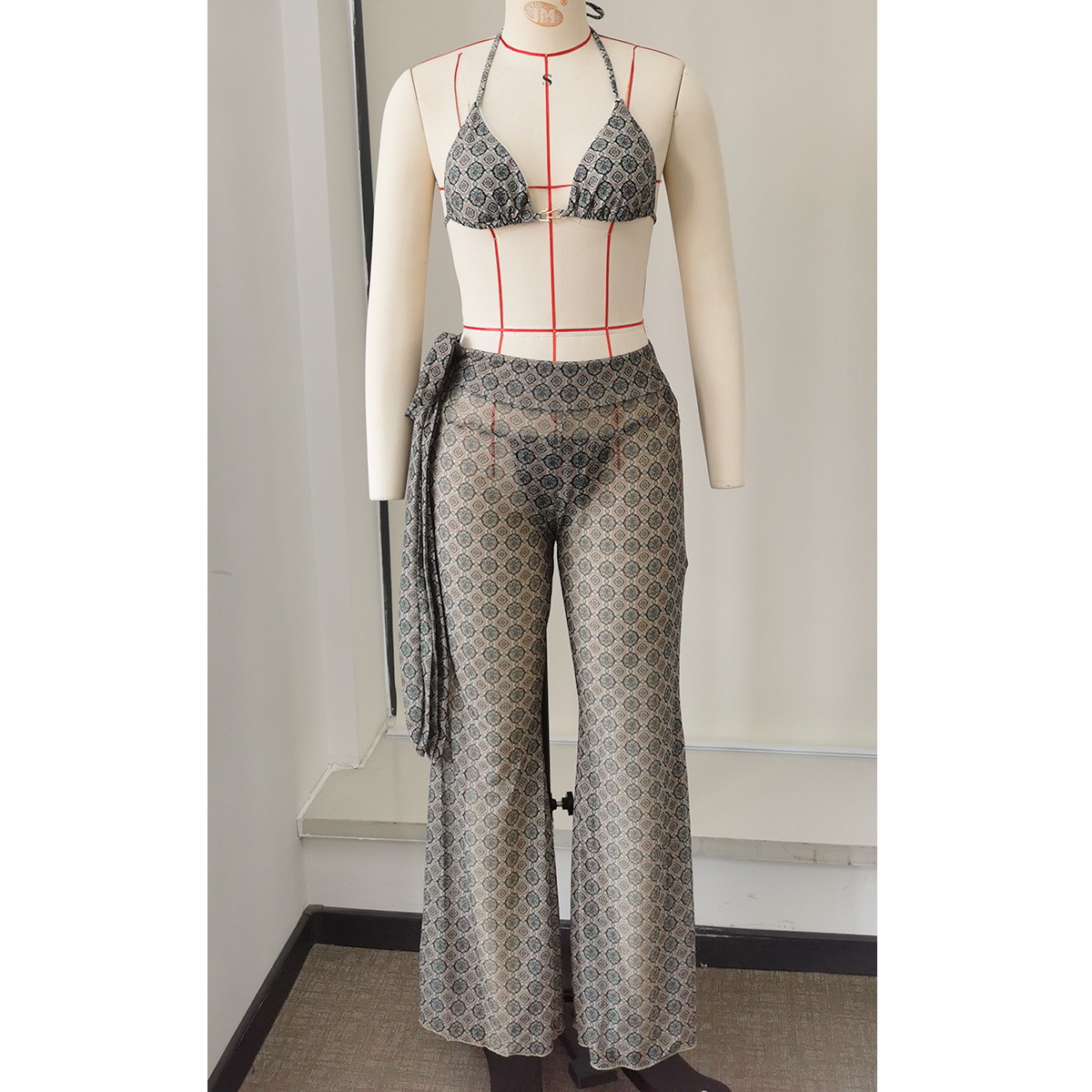 Flared Beach Trousers with Side Tie Waistband
