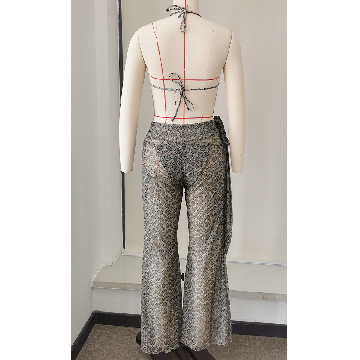 Flared Beach Trousers with Side Tie Waistband