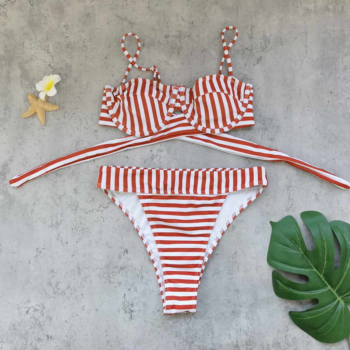 Two-Piece Bikini Set with Adjustable Straps and High Waist Bottom view 3