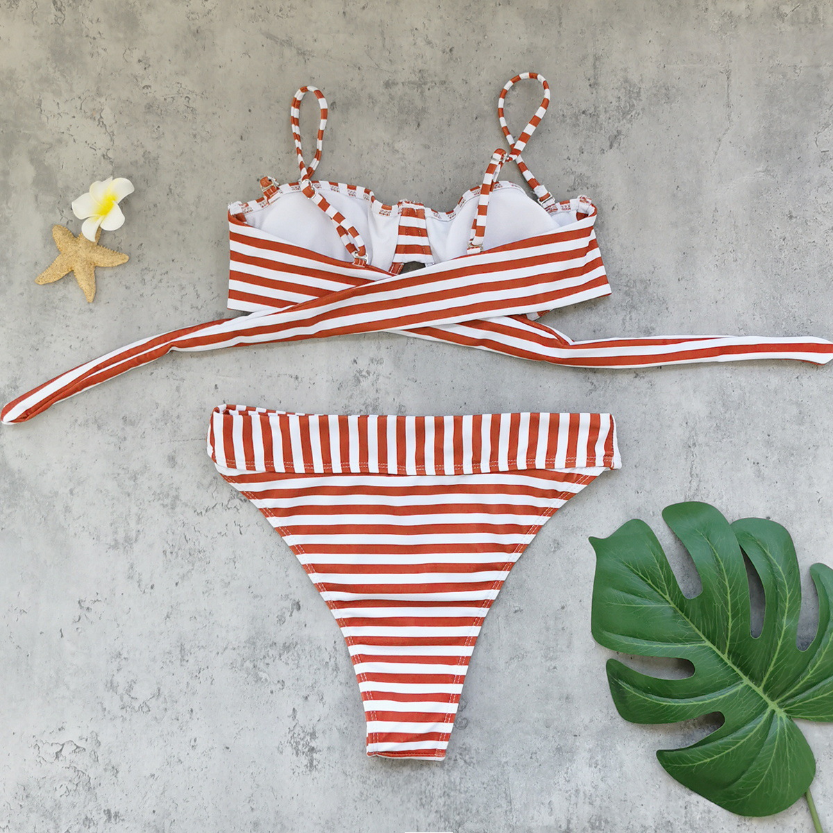 Two-Piece Bikini Set with Adjustable Straps and High Waist Bottom view 4