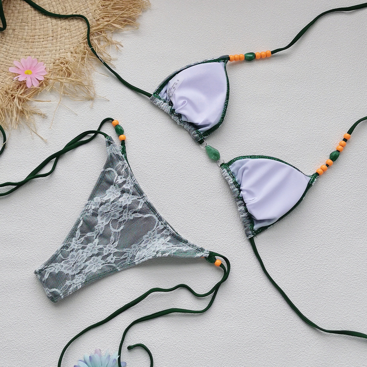 Triangle Halter Bikini with Beaded Straps view 8