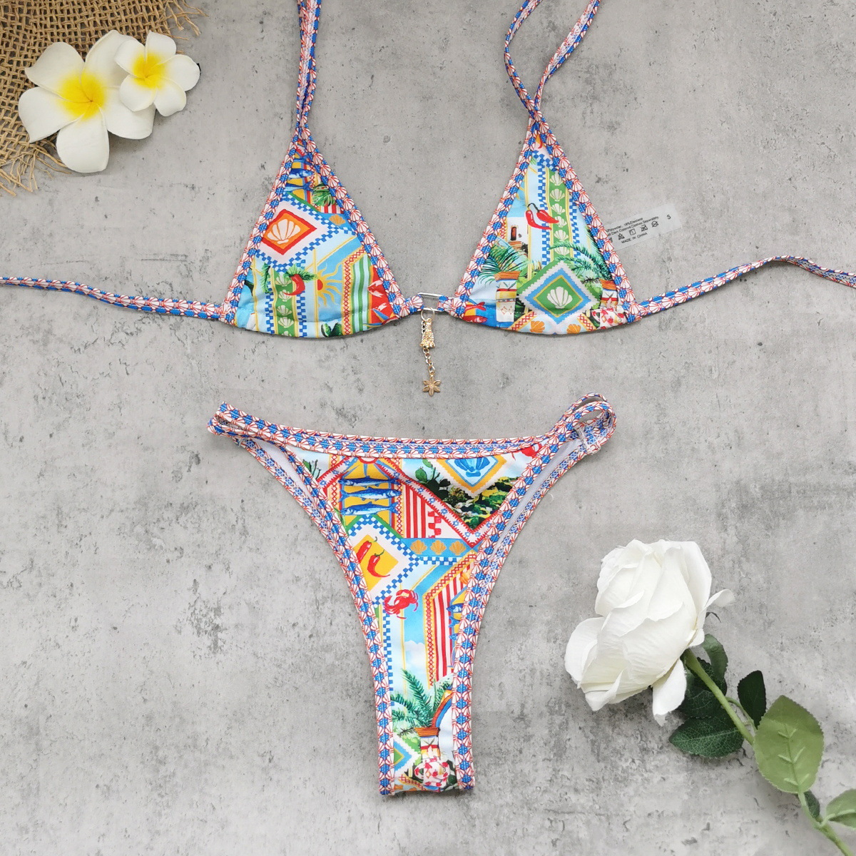 Women's Halter Triangle Bikini Set with Charm view 6