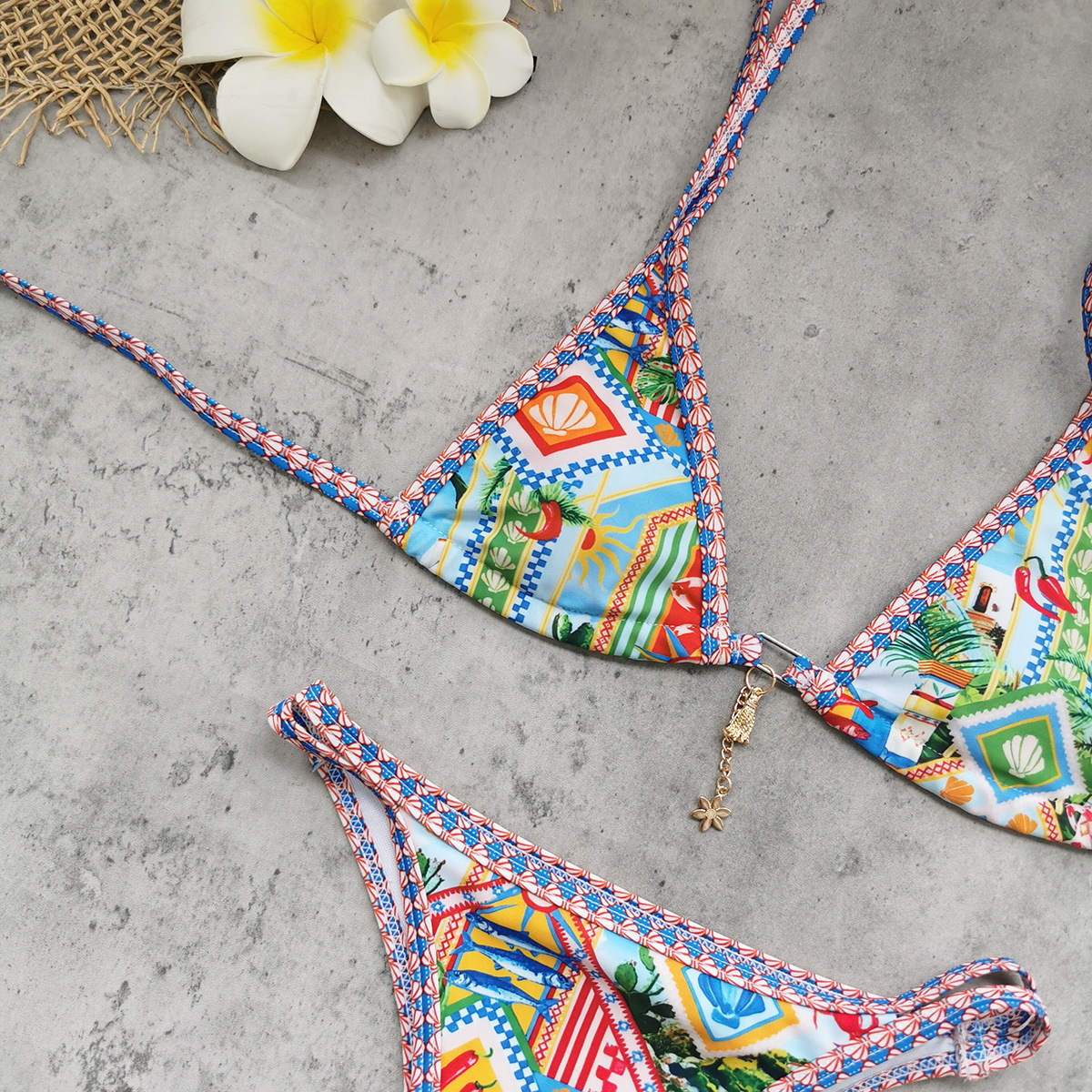Women's Halter Triangle Bikini Set with Charm view 7