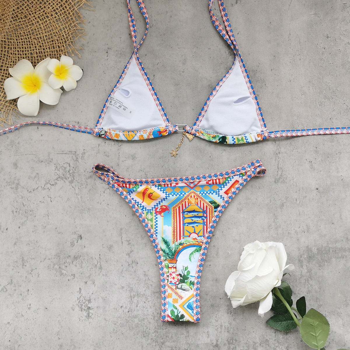 Women's Halter Triangle Bikini Set with Charm view 8