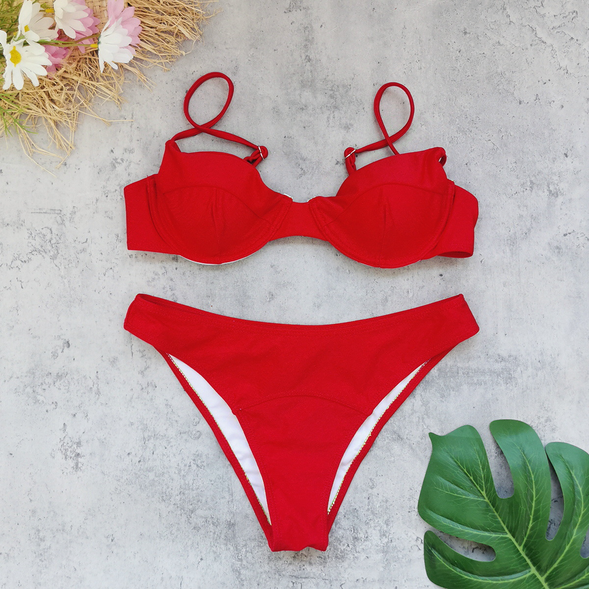 Two-Piece Bikini Set with Underwire Cups and Thin Straps view 7