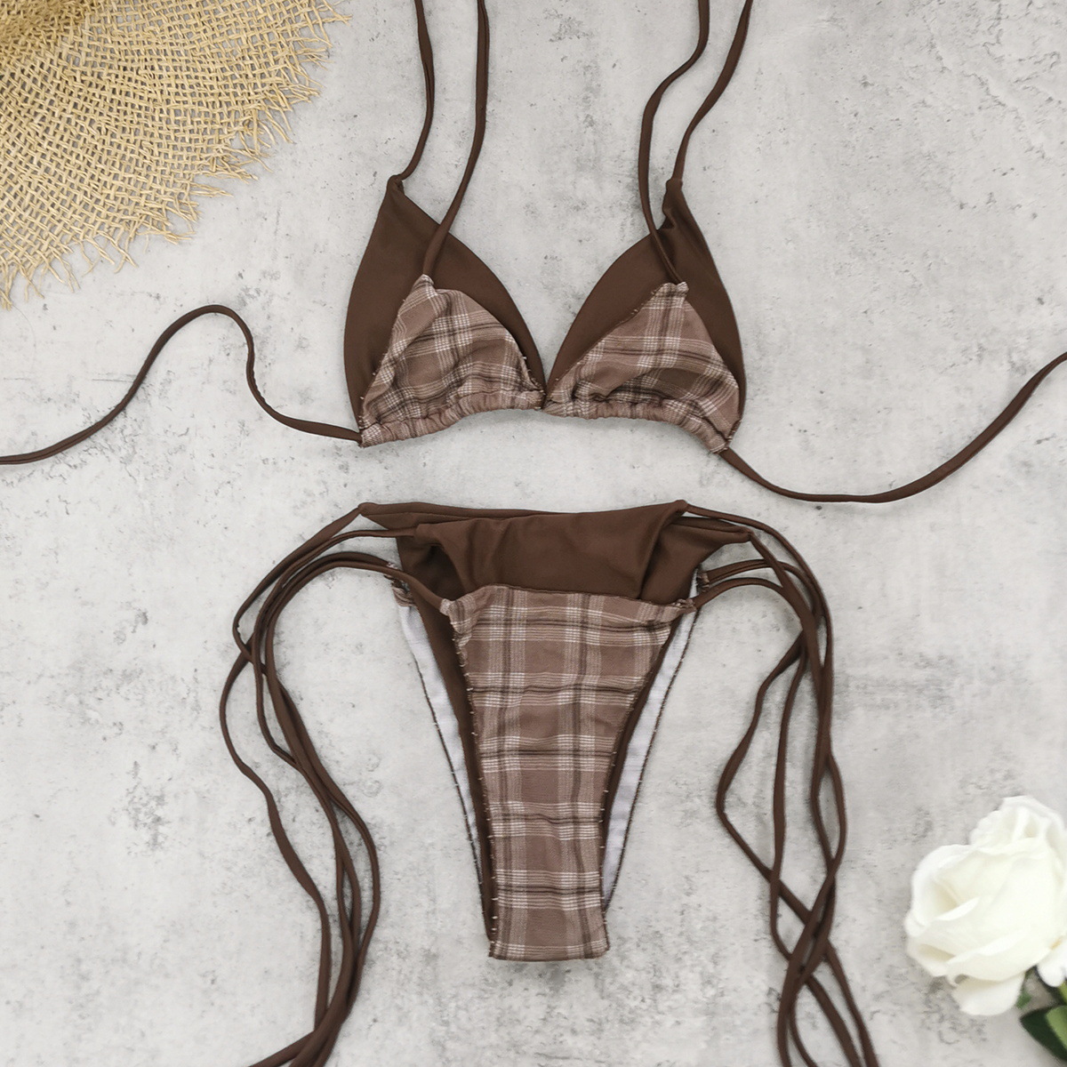 Halter Neck Triangle Bikini Set with Side Tie Bottoms